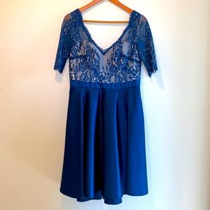 Formal/Evening JJ’S House Navy Blue Satin/Lace Dress Size Small Wedding Season